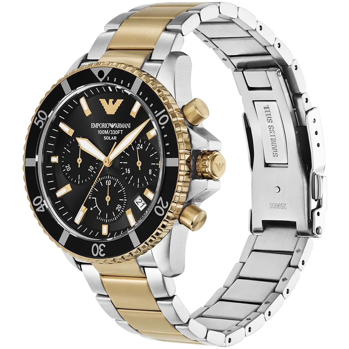 Emporio Armani AR11680 World Explorer Men's Solar Watch Black Dial Two-Tone