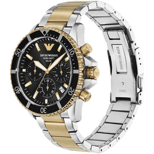 Emporio Armani AR11680 World Explorer Men's Solar Watch Black Dial Two-Tone