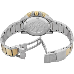 Back case of AR11680 showing Armani Eagle logo and Solar movement engraving