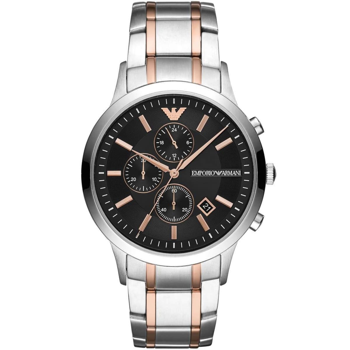 Emporio Armani AR11165 Renato Men's Watch Black Dial Two-Tone Silver Rose Gold