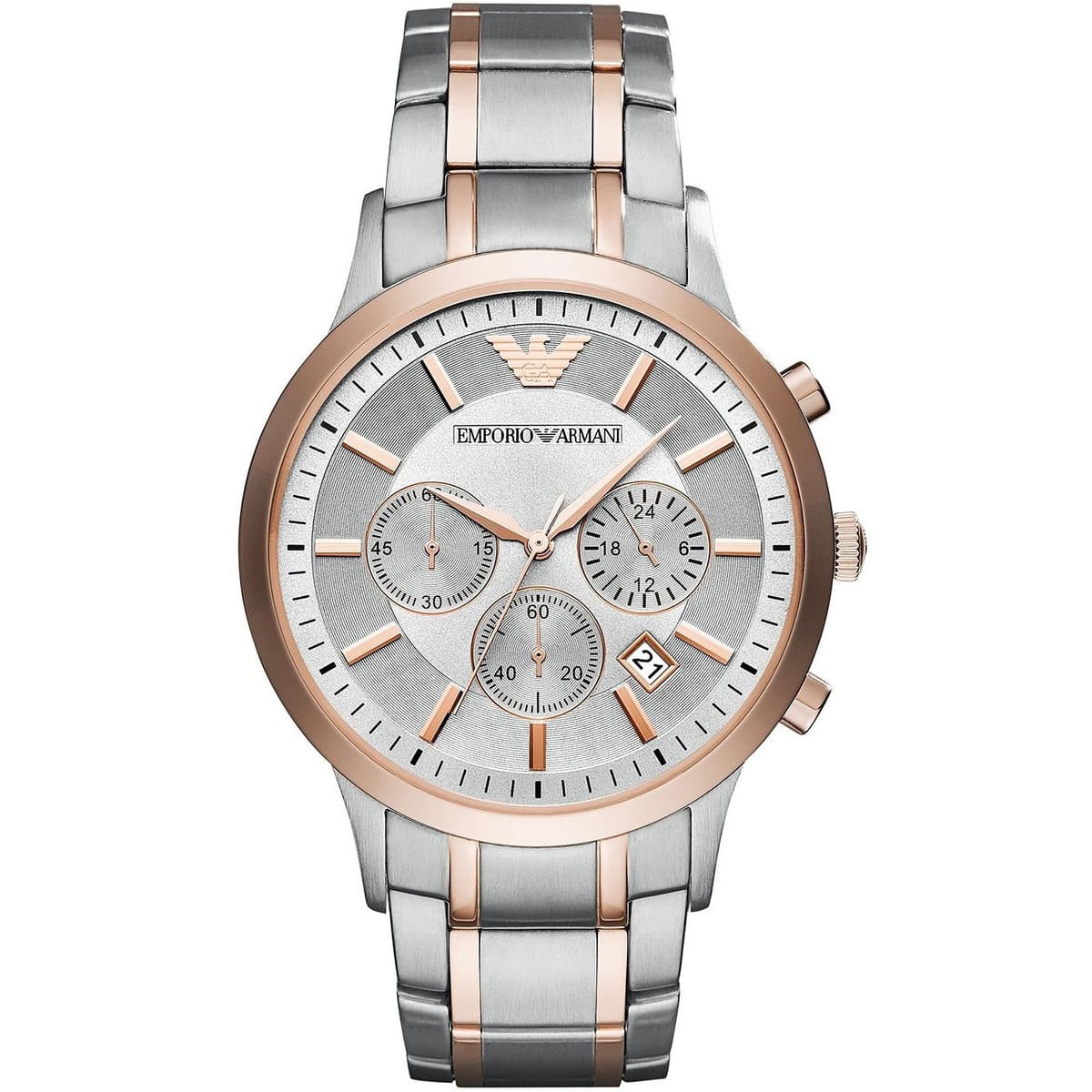 Emporio Armani AR11076 Renato Men's Watch Silver Dial Two-Tone Silver Rose Gold
