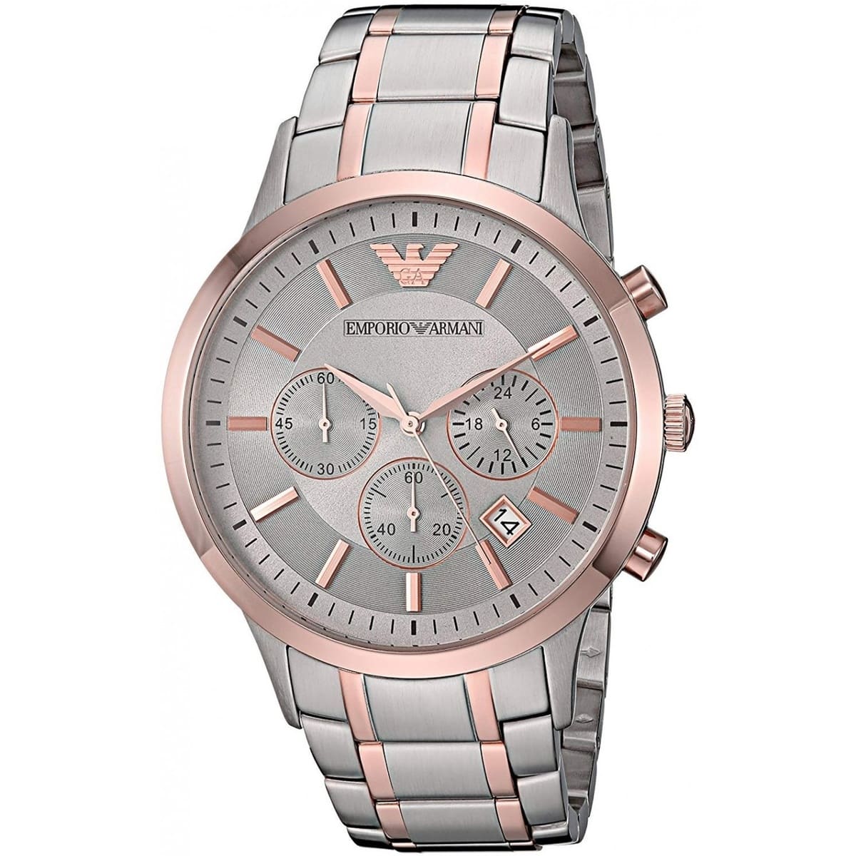 Emporio Armani AR11076 Renato Men's Watch Silver Dial Two-Tone Silver Rose Gold