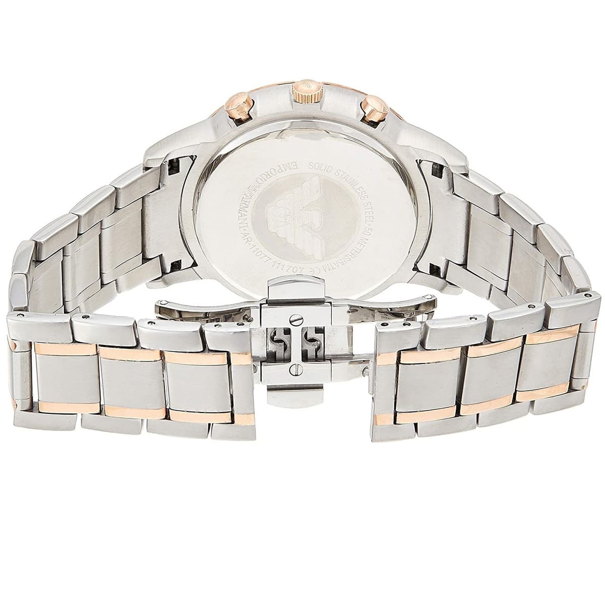 Back case of Emporio Armani AR11076 with engraved logo and serial number
