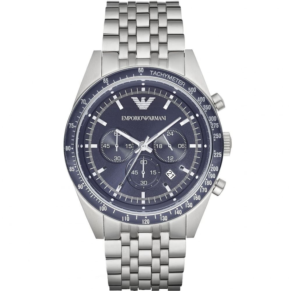 Emporio Armani AR6072 Tazio Men's Watch Navy Blue Dial Silver Mesh Bracelet
