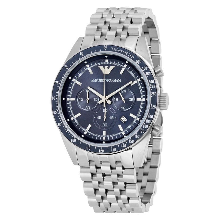 Emporio Armani AR6072 Tazio Men's Watch Navy Blue Dial Silver Mesh Bracelet