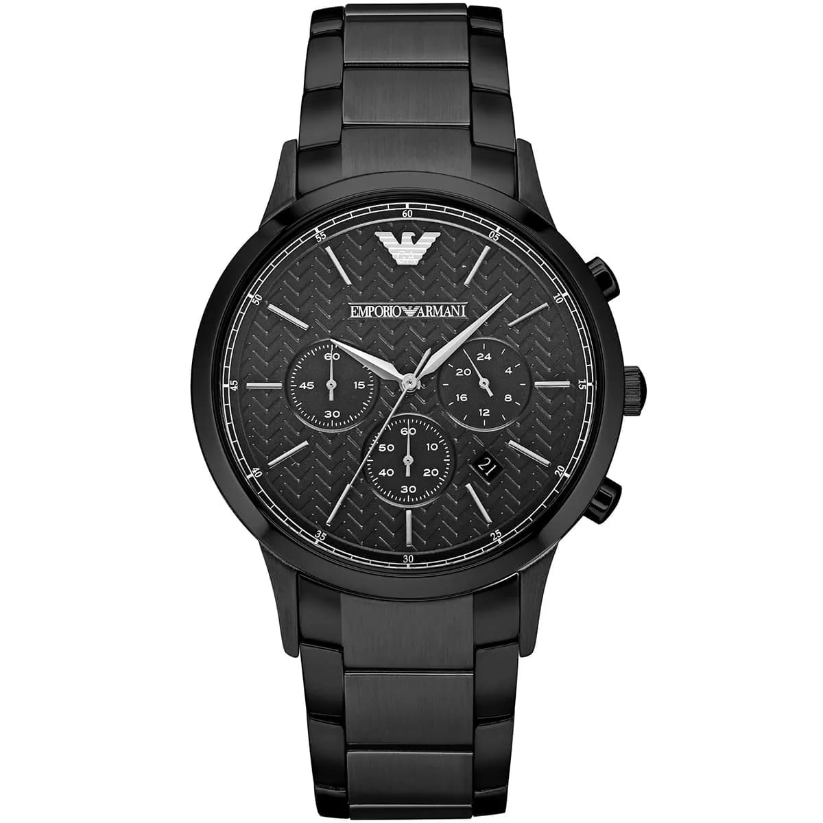 Emporio Armani AR2485 Renato Men's Watch All-Black Chronograph Patterned Dial