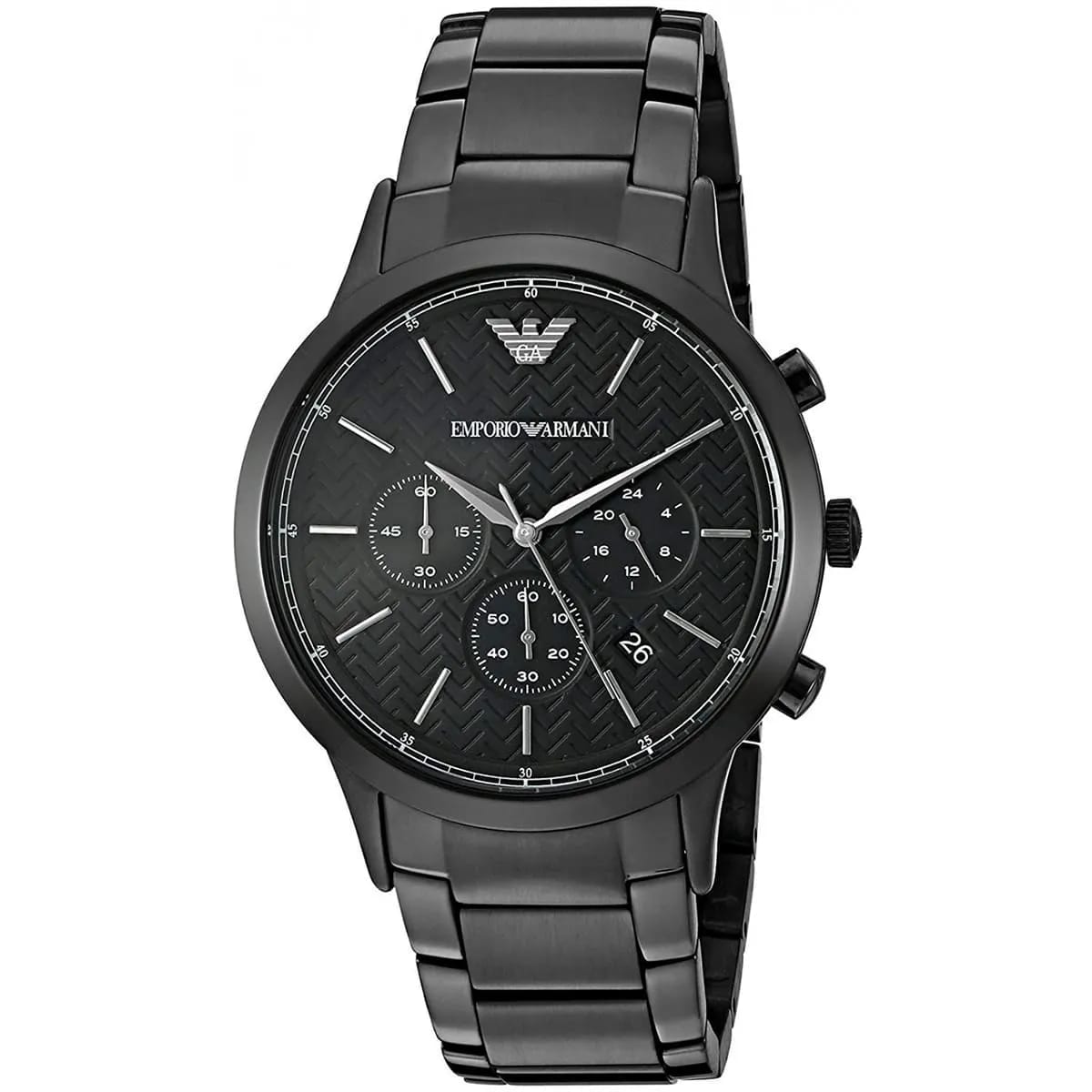 Emporio Armani AR2485 Renato Men's Watch All-Black Chronograph Patterned Dial