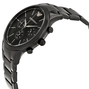 Side view of Emporio Armani AR2485 showing black ionic-plated crown and pushers