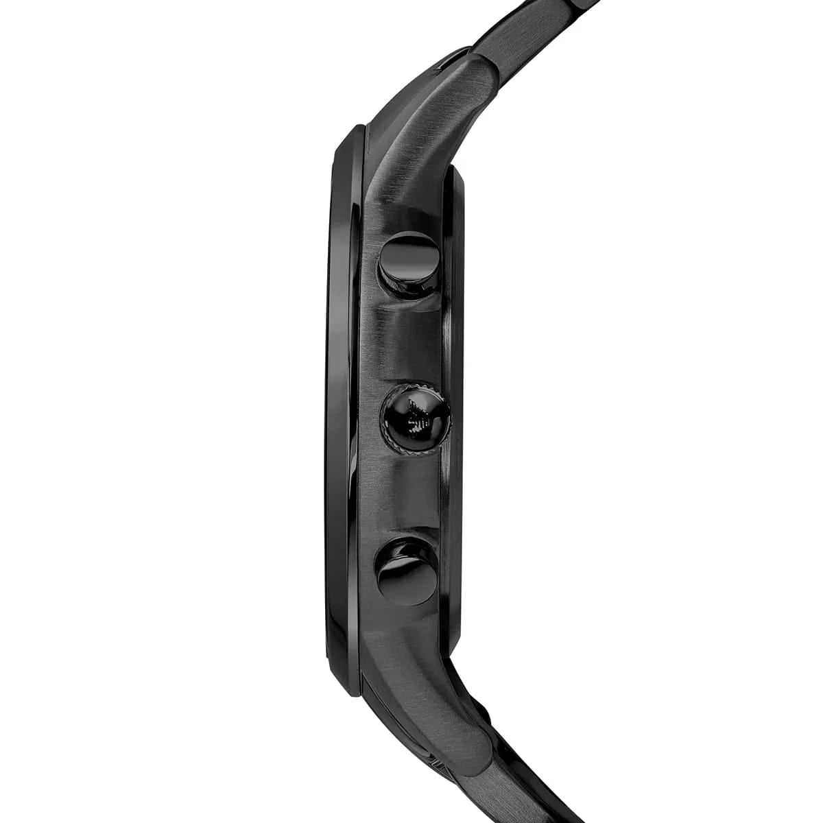 Side view of Emporio Armani AR2485 showing black ionic-plated crown and pushers