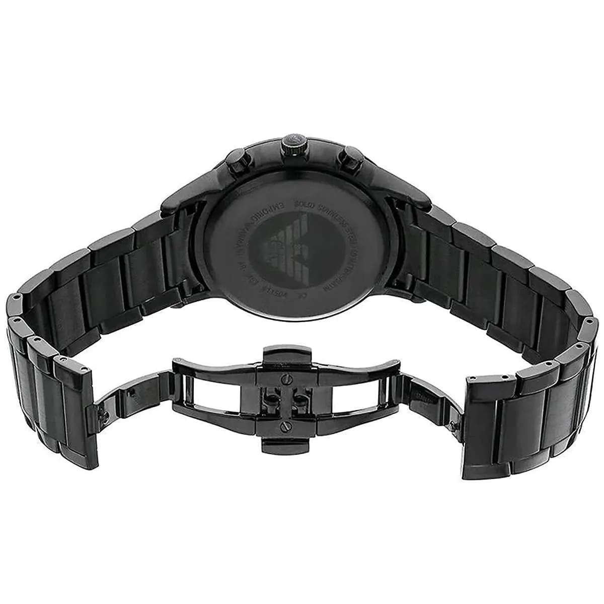Detailed view of Emporio Armani AR2485 black stainless steel bracelet and clasp