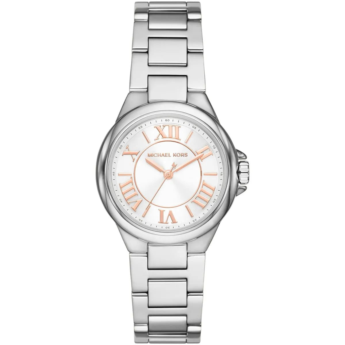 Michael Kors Camille MK7259 women watch with silver round case and rose gold roman numerals