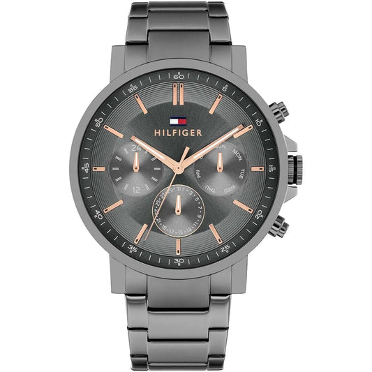 Tommy Hilfiger  1710711 Men’s Multi-Function Watch – Gunmetal Dial & Gunmetal Stainless-Steel Bracelet with Rose-Gold Accents