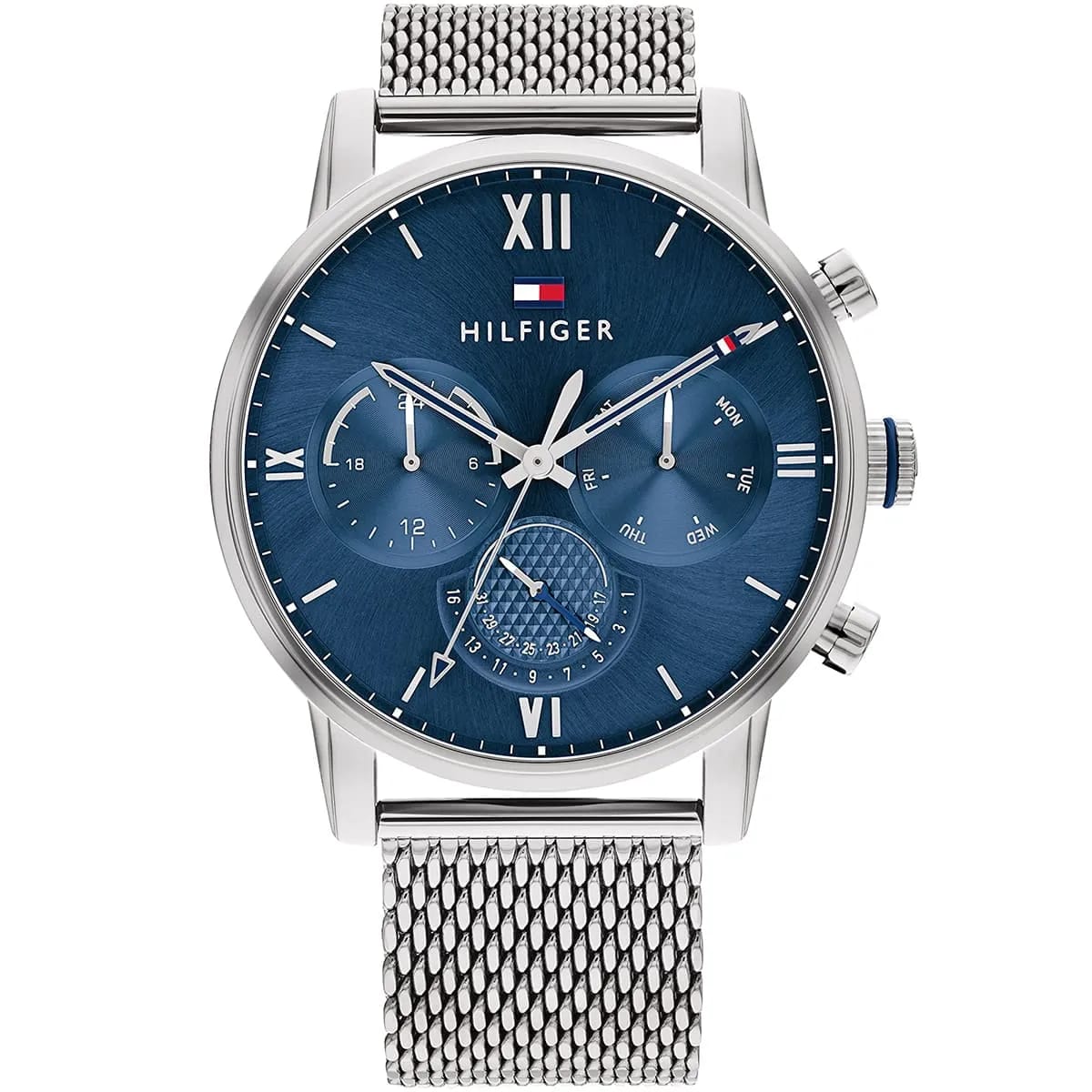 Tommy Hilfiger Sullivan 1791881 Men’s Blue Dial Silver Mesh Multi-Function Watch - Luxury Hub Store