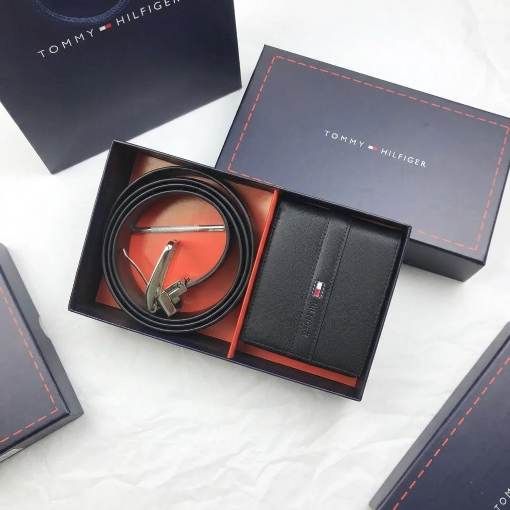 Tommy Hilfiger Gift Set | Stripe Wallet & Reversible Pin Buckle Belt