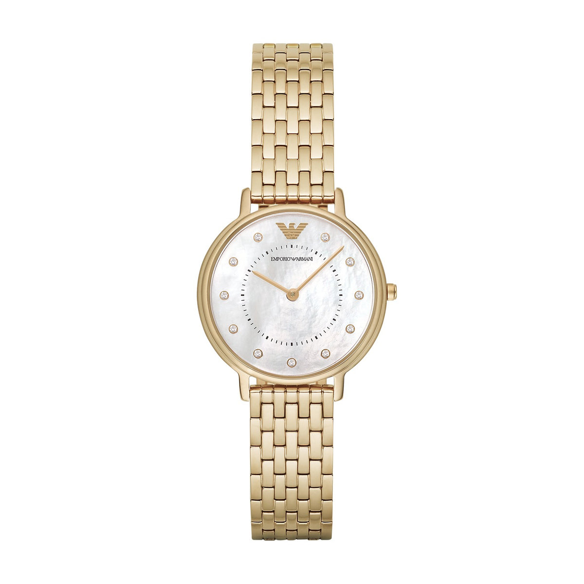 Emporio Armani Kappa AR11007 Women's Watch – White Mother of Pearl Dial & Gold Stainless Steel Strap