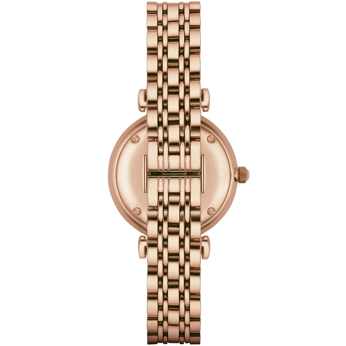 Rose gold watch with a chain-like bracelet on a white background