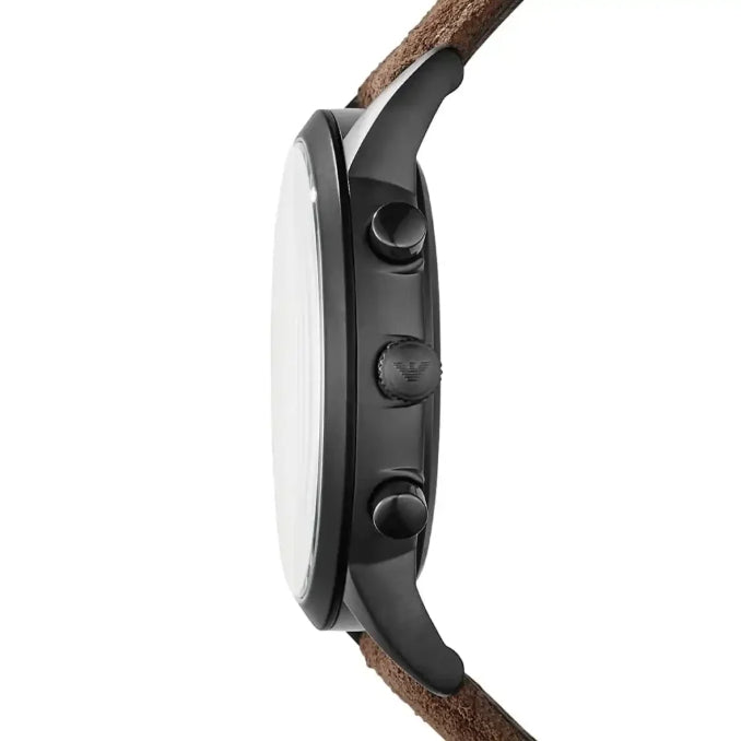 Emporio Armani Renato AR11078 men's chronograph watch - black dial brown leather strap