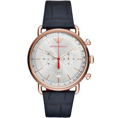 Emporio Armani Aviator AR11123 Men's Chronograph Watch – Silver Dial & Blue Leather Strap