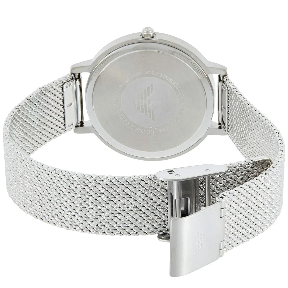Silver-tone stainless steel sliding clasp on the mesh bracelet of Emporio Armani AR11128