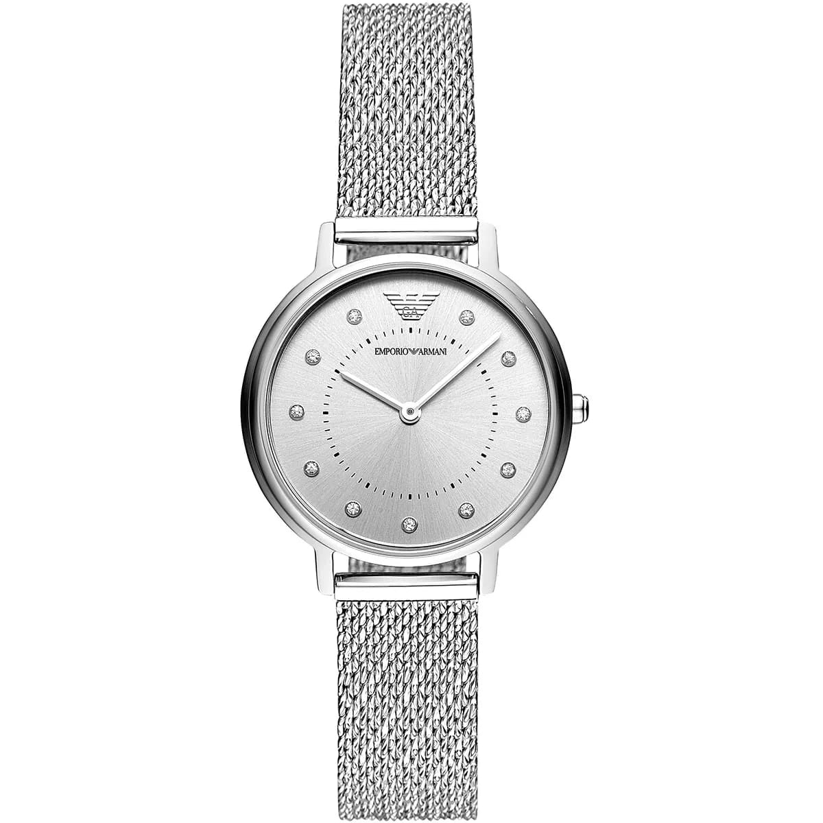 Emporio Armani Kappa AR11128 women watch with silver round case and silver mesh bracelet