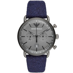 Emporio Armani Aviator AR11144 men's chronograph watch - gray dial blue fabric strap