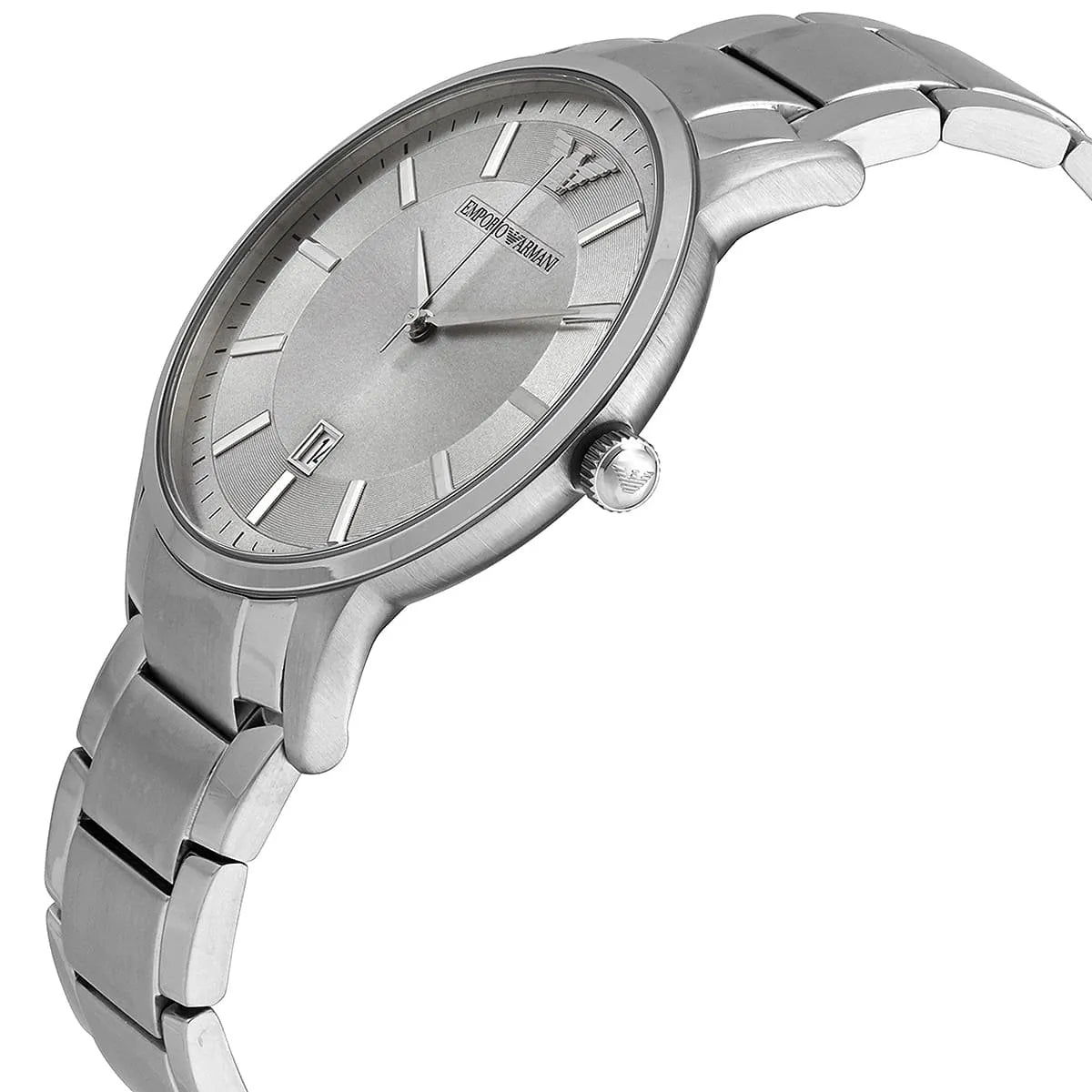 Side profile of Emporio Armani AR11189 showing ultra-slim 8mm silver case