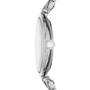 Left side perspective showing the polished silver finish and distinctive lug connection