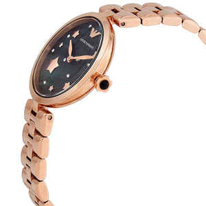 Angled front view of Emporio Armani AR11197 showing MOP dial reflection