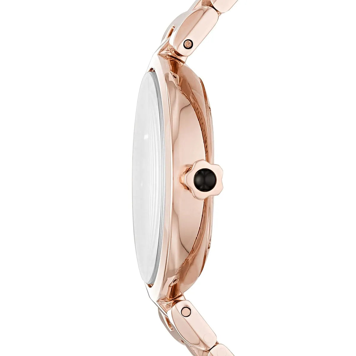 Side view of Emporio Armani AR11197 showing slim rose gold case and T-bar lugs
