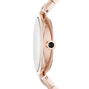 Side view of Emporio Armani AR11197 showing slim rose gold case and T-bar lugs