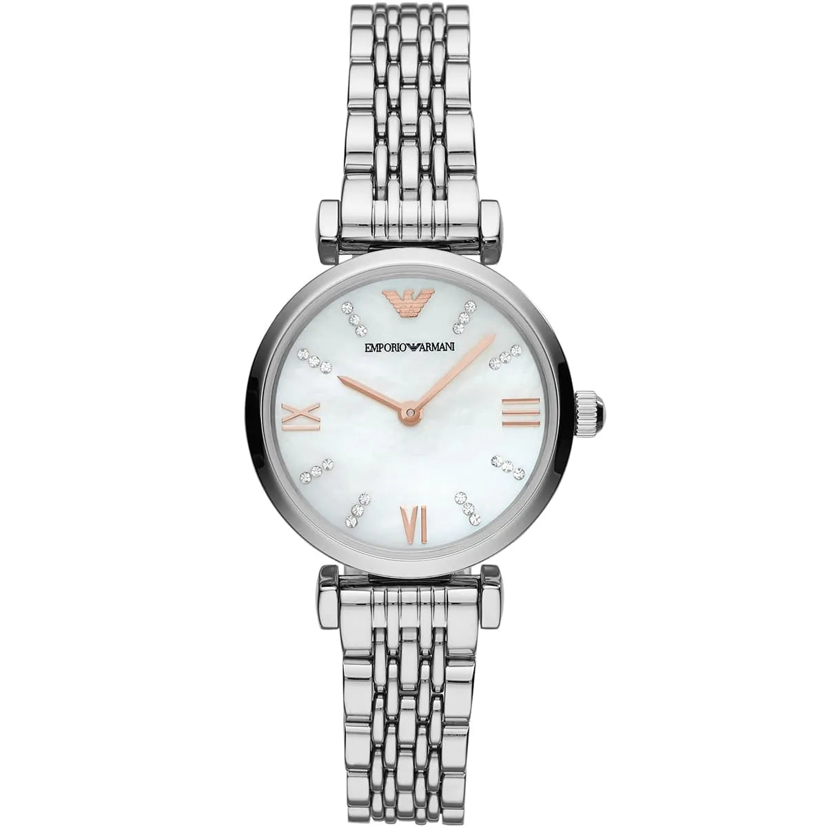 Emporio Armani Gianni T-Bar AR11204 women watch with silver round case and mother of pearl dial