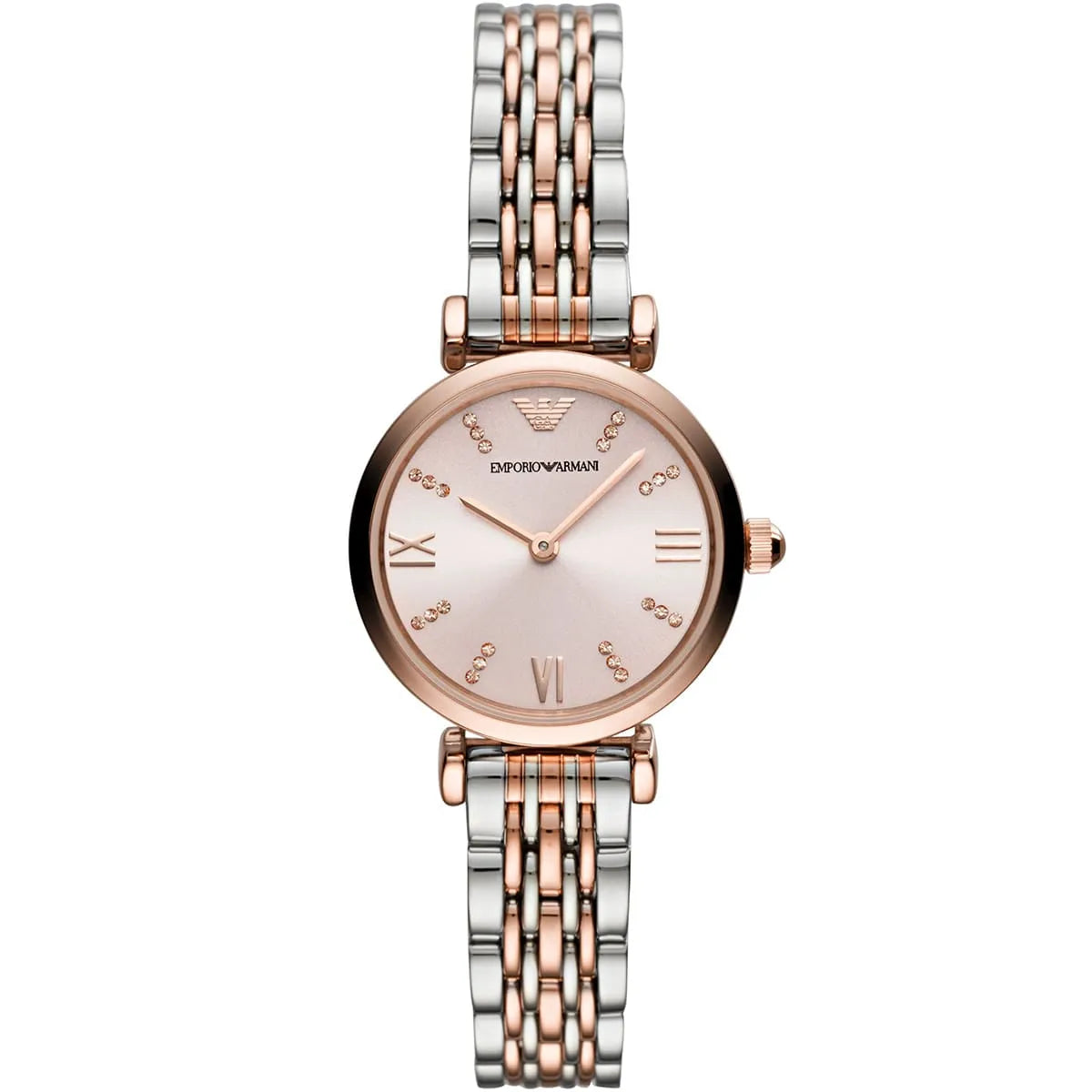 Emporio Armani Gianni T-Bar AR11223 women watch with two-tone round case and pink dial