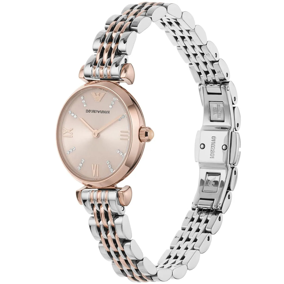Right side profile view of the slim 8mm case on the Emporio Armani AR11223