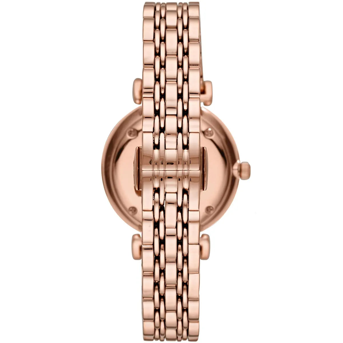 Stainless steel case back view of the Emporio Armani AR11244 showing logo and model details