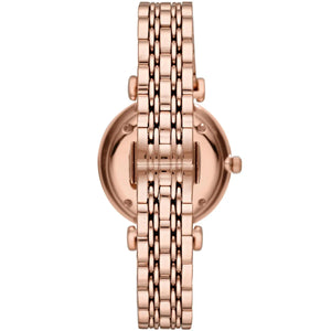Stainless steel case back view of the Emporio Armani AR11244 showing logo and model details