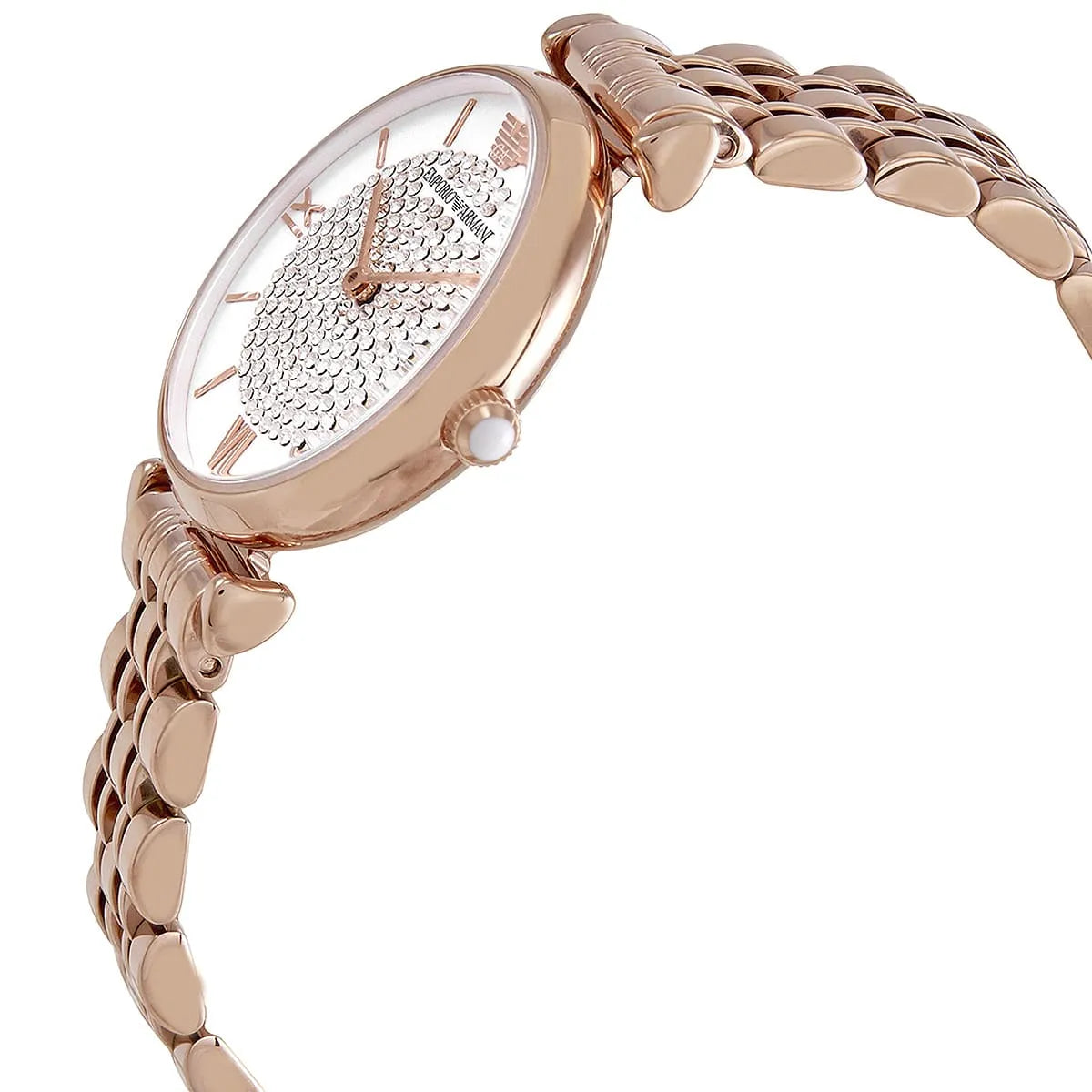 Left side perspective showing the polished rose gold finish and signature T-Bar lug connection