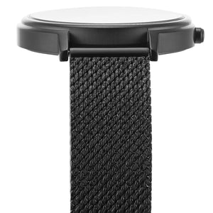 Side view of Emporio Armani AR11252 slim black case and mesh strap connection