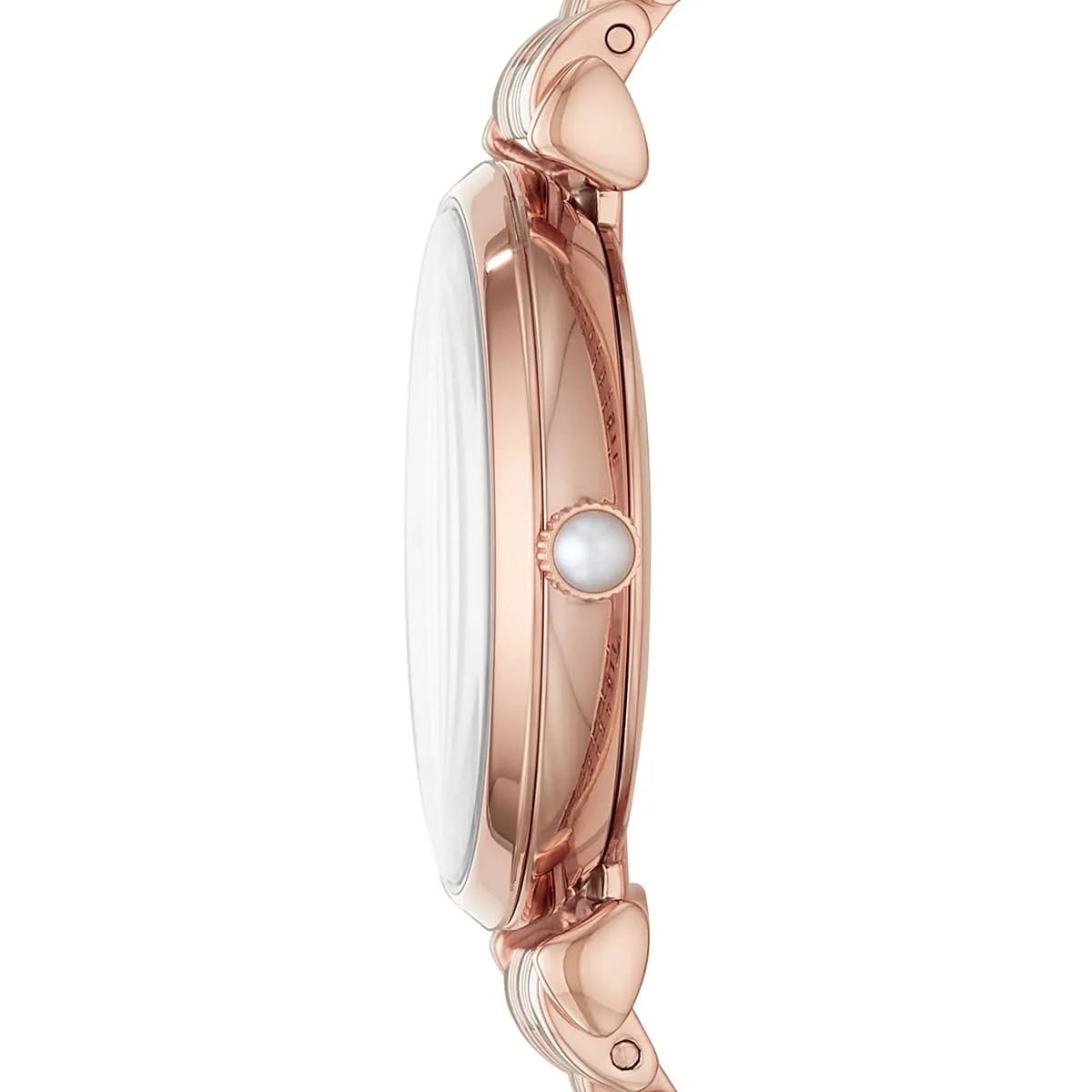 Left side perspective showing the polished rose gold finish and signature T-Bar lug connection