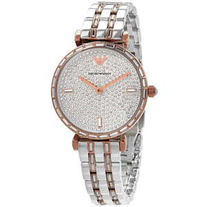 Emporio Armani AR11293 Women’s Crystal Dial Two-Tone Silver Rose Gold Stainless Steel Gianni T-Bar Watch - Luxury Hub Store
