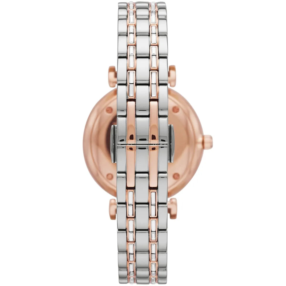 Emporio Armani AR11293 Women’s Crystal Dial Two-Tone Silver Rose Gold Stainless Steel Gianni T-Bar Watch - Luxury Hub Store