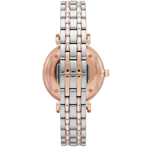 Emporio Armani AR11293 Women’s Crystal Dial Two-Tone Silver Rose Gold Stainless Steel Gianni T-Bar Watch - Luxury Hub Store