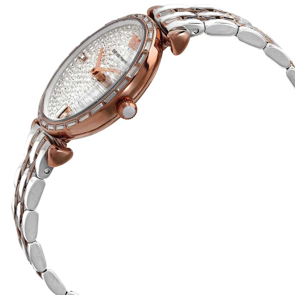 Emporio Armani AR11293 Women’s Crystal Dial Two-Tone Silver Rose Gold Stainless Steel Gianni T-Bar Watch - Luxury Hub Store