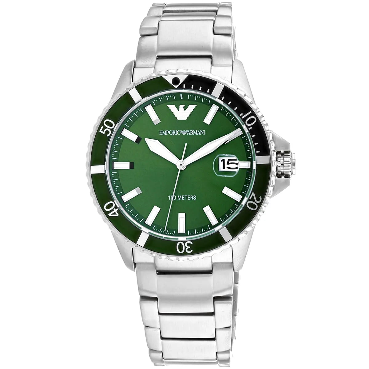 Emporio Armani AR11338 Diver Men's Watch Green Dial Silver Stainless Steel