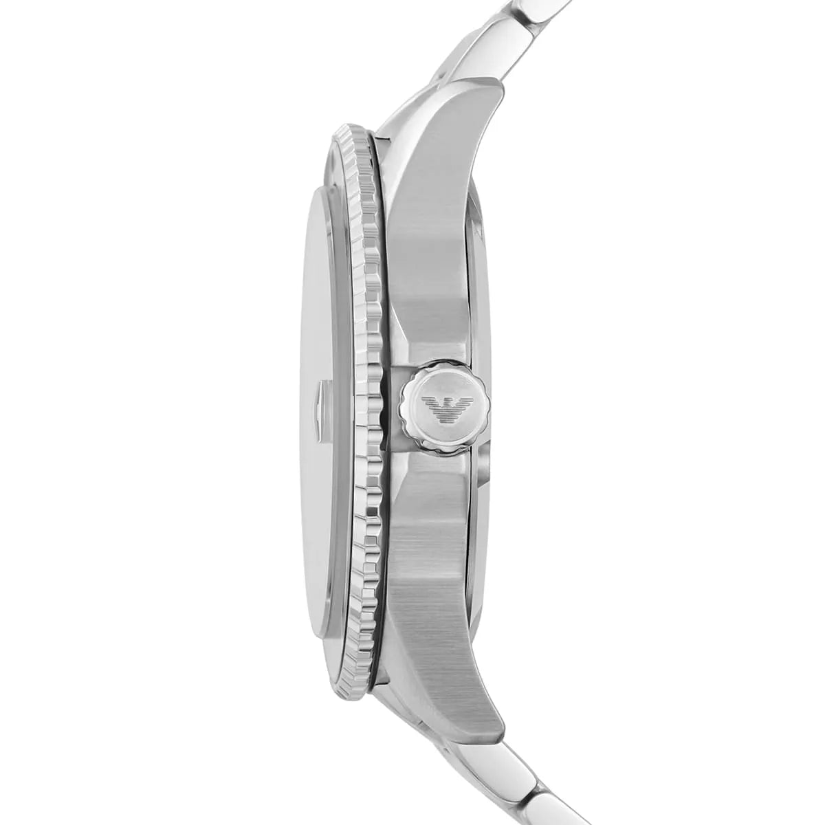 Angled front view of Emporio Armani AR11338 showing the rotating green diver bezel