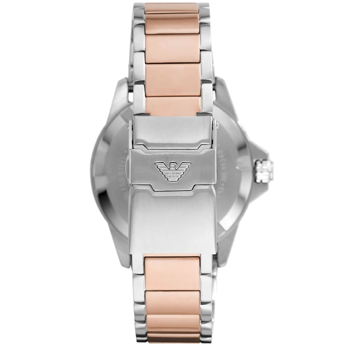 Back case of Emporio Armani AR11340 showing 100 meters water resistance