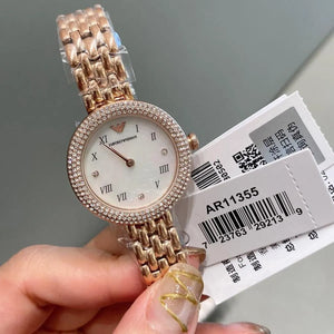 Emporio Armani AR11355 Rosa Women's Watch with Pavé Crystal Bezel and MOP Dial