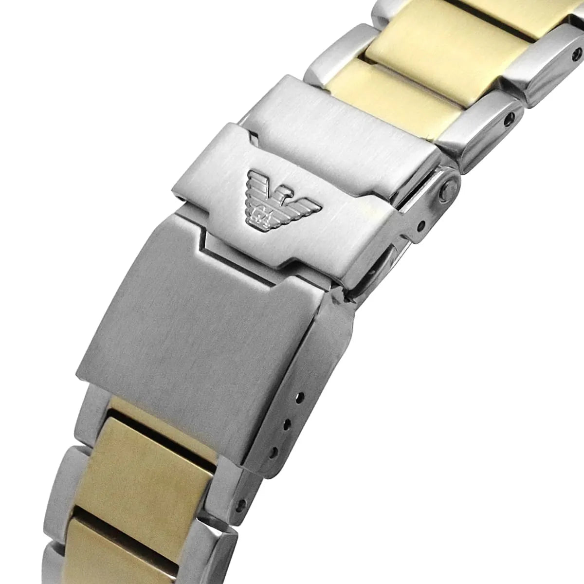 Detailed view of two-tone silver and gold stainless steel link bracelet for AR11361
