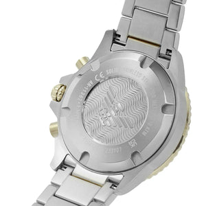 Back case of Emporio Armani AR11362 showing 100 meters water resistance and eagle logo