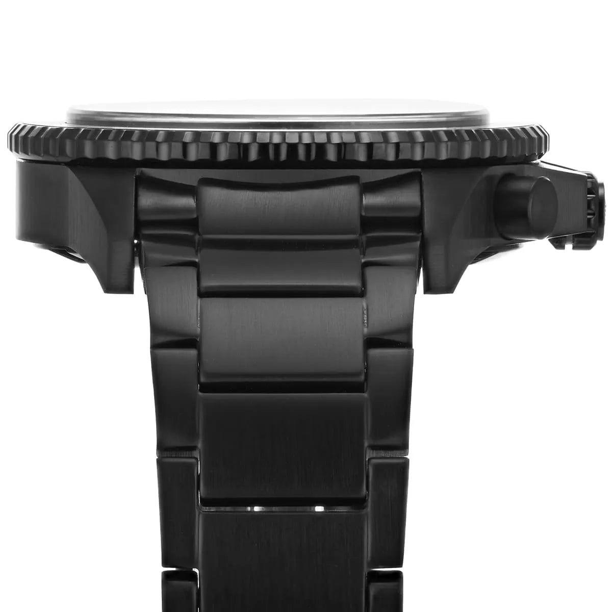 Side view of Emporio Armani AR11363 showing black crown guards and pushers