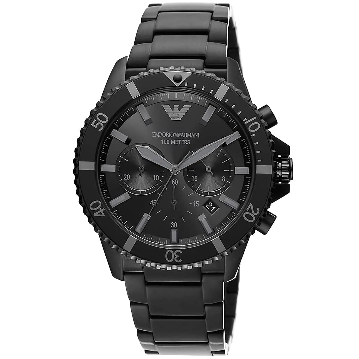 Emporio Armani AR11363 Diver Men's Watch All Black Dial Stainless Steel Bracelet